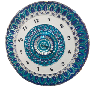 Hand painted mandala wall clock blue peacock design