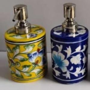 Blue Pottery Bathroom Soap Dispenser Set