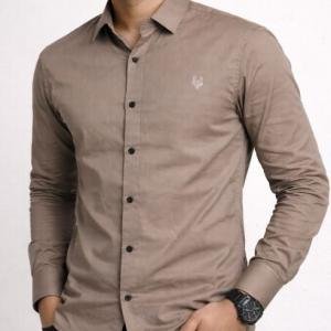 Men’s Brown Satin Plain Casual Shirt (Full Sleeve) (size L)
