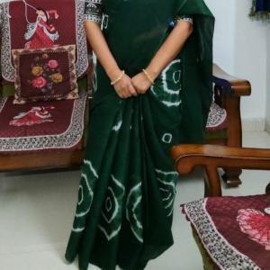 Tie and dye saree bottle green colour
