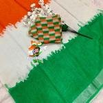 Handloom Linen Saree with Rich Silver Zari Border & Pallu | Festive Wear | Tiranga Saree