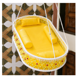 Elegant Yellow Baby Hanging Cradle (Handmade Decorative Baby Jhula)