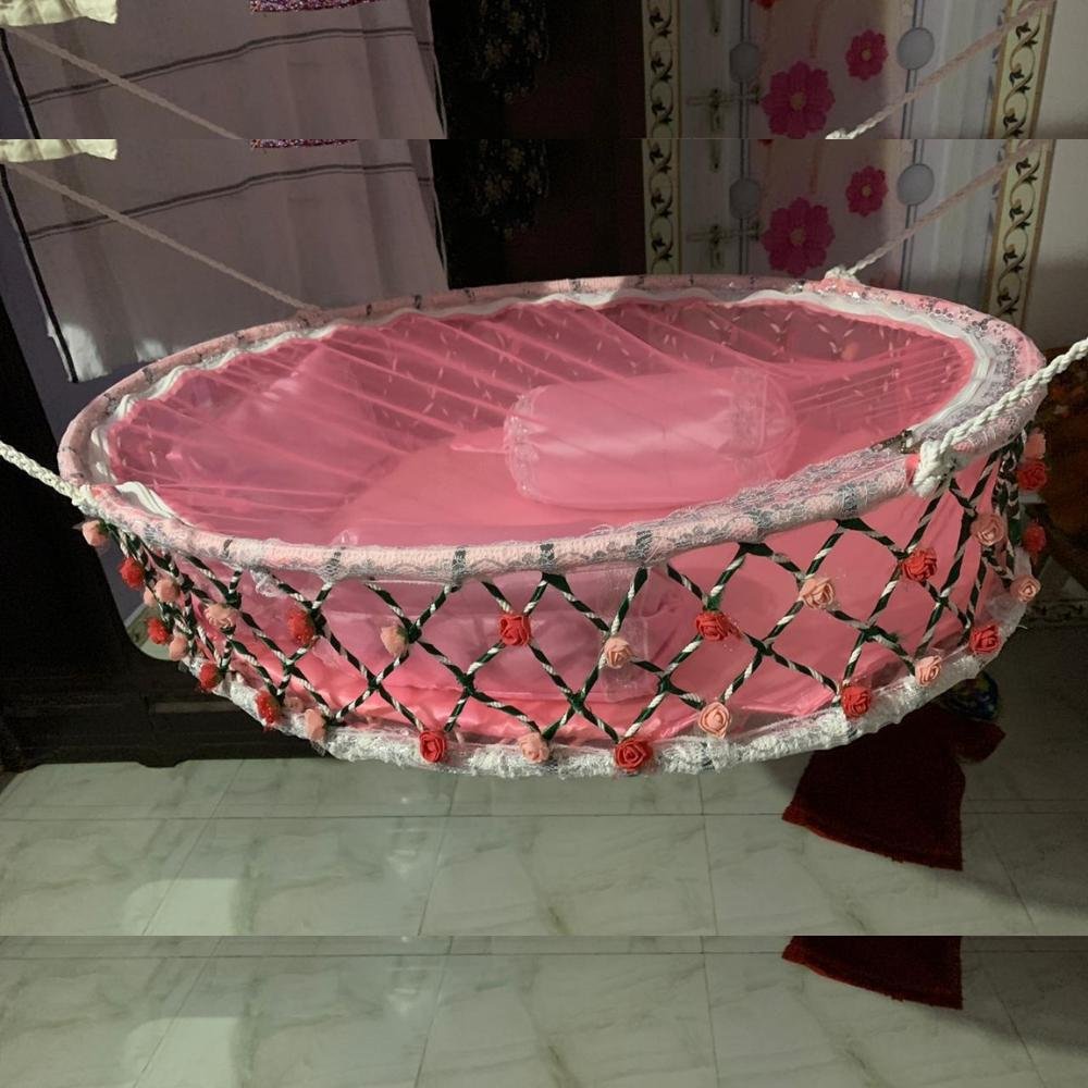 Elegant Pink Baby Cradle Swing (Handmade Decorative Jhula for Newborn)