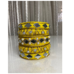 Yellow Handmade Thread Bangle Set with Mirror, Pearl And Stone Work , Traditional Silk Thread Bangles for Women Girls (pack of 5)