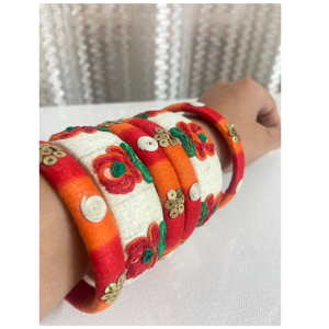 Handcrafted White And Orange Silk Thread Bangles Set , Floral Designer Bangles , Traditional Ethnic Jewellery for Women (pack of 6)
