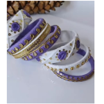 Handcrafted White And Lavender Silk Thread Bangles Set with Golden Sequin Work , Bridal And Festive Designer Bangles for Women (pack of 8)