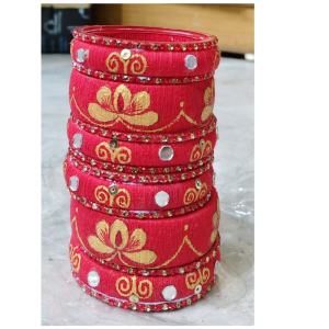 Handcrafted Red Silk Thread Bangles Set for Women , Floral Designer Bridal Bangles , Traditional Ethnic Jewelry (pack of 6)