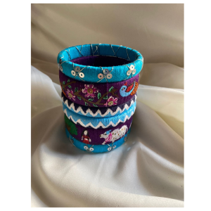 Handcrafted Rajasthani Embroidered Silk Thread Bangles Set , Turquoise And Purple Ethnic Bangles , Traditional Handmade Women's Jewelry (pack of 6)