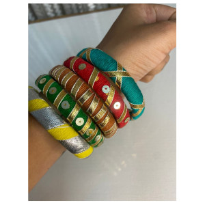 Handcrafted Multicolor Silk Thread Bangles Set | Designer Handmade Bangles for Women , Traditional Ethnic Wear (pack of 5)