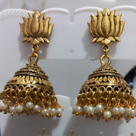 Golden jhumka with white loreals