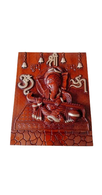 Ganesh Wall Hanging Statue | Ganesha Playing Sitar / Veena Wall Idol for Puja, Home, Living Room Decor | Diwali & Housewarming Gift(18x15) inch