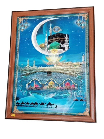 makka Madina photo frame Painting Hanging Photo Frame with bubble crystal.Decorative Item for Living Room, Temple House, Home Decor and Wall Decoration (27x22)inch