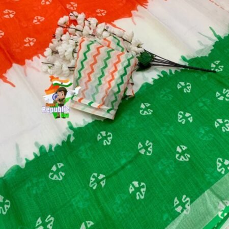 Tricolor Sarees For Independence Day|Linen Silver Patta saree|