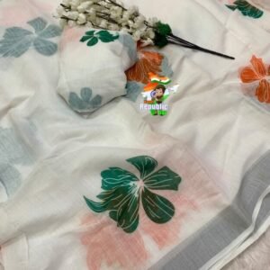 Lightweight Tricolor Tiranga Saree for Independence/Republic Day | Linen silver Patta digital print saree | Tiranga Saree (Tricolour Saree)