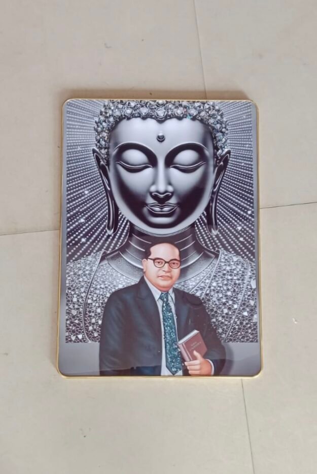 Lord Buddha with Dr Baba Saheb Ambedkar ji photo frame with bubble crystal art (22x15)