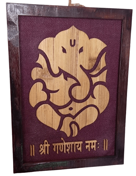 Handcrafted bamboo shree ganesh ji photo frame (A4 size)