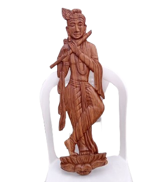 Hand-Carved Wooden Lord Krishna Statue(size 32 inch)