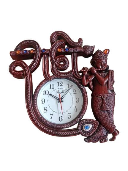 Fancy Style Lord Krishna God Wall Clock Analog (13x12) inch Wall Clock (Lavender, with Glass, Standard)