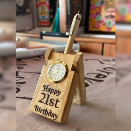 Wooden Pen Stand with Clock l A Table Clock Pen Stand.
