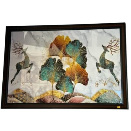 Fiber canvas printed wall painting for wall with frames | wall scenery for living room | wall Painting Deer with flowers Luxury Crystal Wall Art(36x24)inch