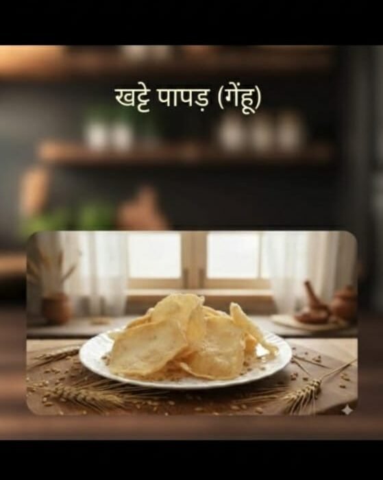 Gehu Papad Khatte 1 kg |Gehu Papad Khatte 1 kg – Homemade, Tangy Whole Wheat Wafers | Traditional Sun-Dried Wheat Flour Papad (Tangy)