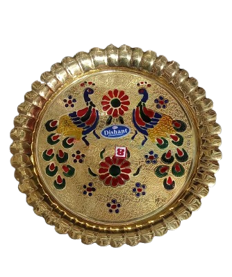 Handcrafted Peacock Design Brass Decorative Thali (size 8")
