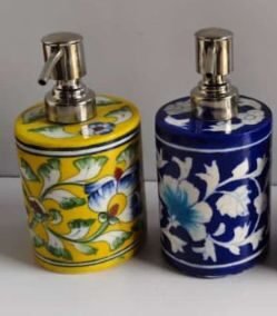 Blue Pottery Bathroom Soap Dispenser Set