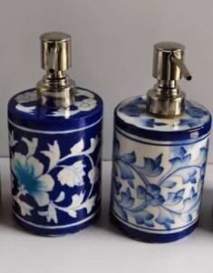 Blue Pottery Bathroom Soap Dispenser Set (pack of 2)