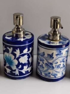 Blue Pottery Bathroom Soap Dispenser Set (pack of 2)