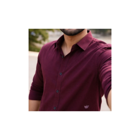 Men’s Premium Maroon Casual Shirt – Slim Fit, Full Sleeve (size L)