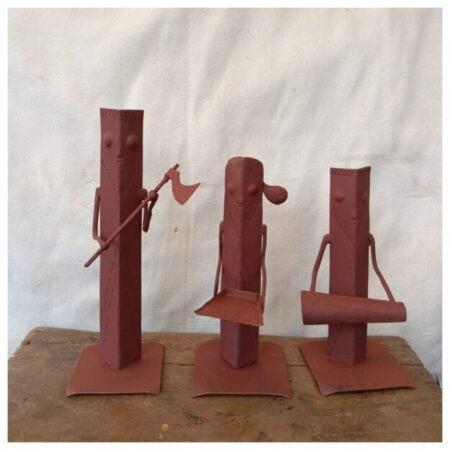 Handcrafted Iron Tribal Musician And Warrior Figurine Set