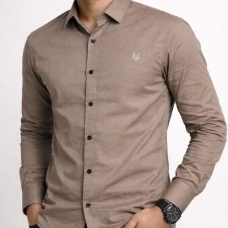 Men’s Brown Satin Plain Casual Shirt (Full Sleeve) (size L)