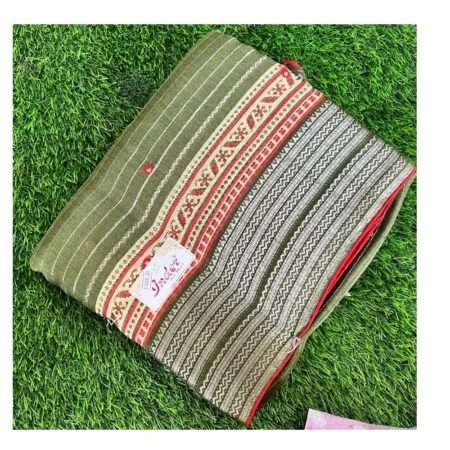 Classic Striped Festive Saree with Woven Border Detail - Bottle green