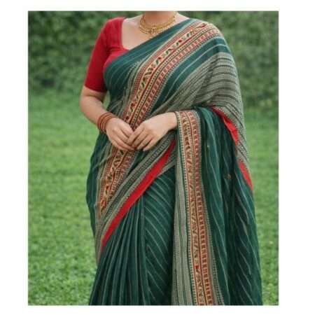 Classic Striped Festive Saree with Woven Border Detail